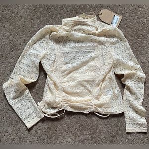 Cream Lace Drawstring Top With Attached Cami